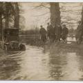 Car driving through floodwaters, Salisbury Plain Floods, England 1915