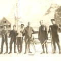 Hockey players (John McLurg 3rd on right), Mürren Prisoner of War camp, Switzerland, 1916/1917, WWI