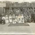 Group shot of wedding party and guests outside, Mürren P.O.W. Camp, Switzerland, 1916-1917, WWI
