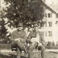 Two officers with dog, Mürren Prisoner of War camp, Switzerland, 1916/1917, WWI