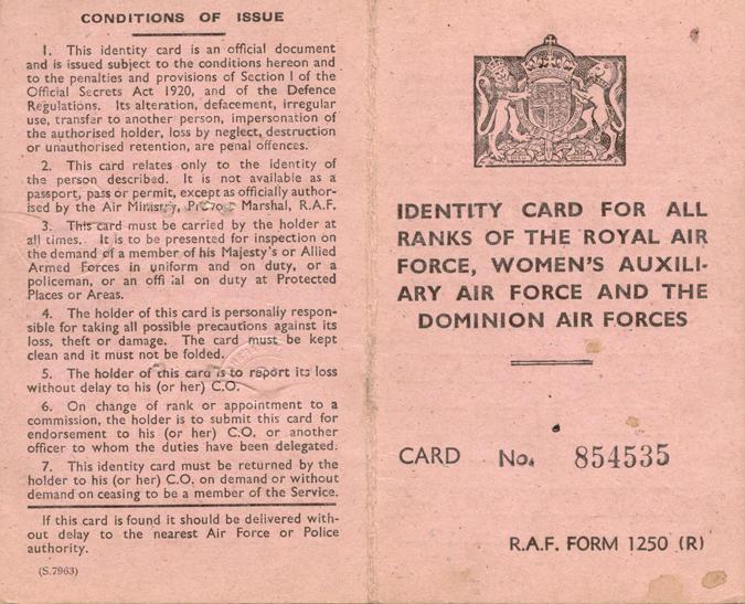 RAF Identification Card, front