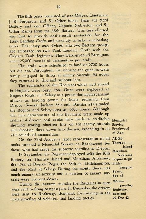 Regimental History, pg 19