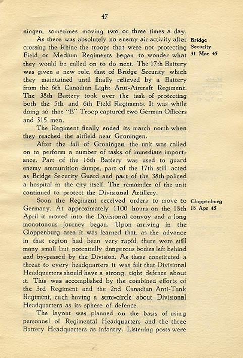 Regimental History, pg 47