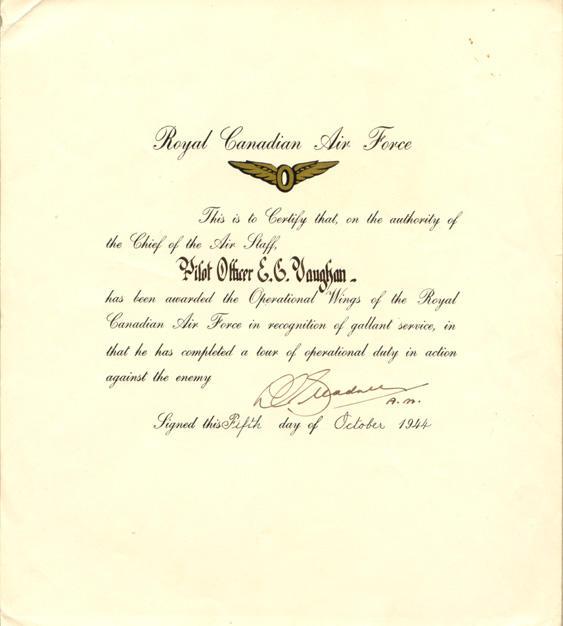 RCAF certificate, October 5, 1944.