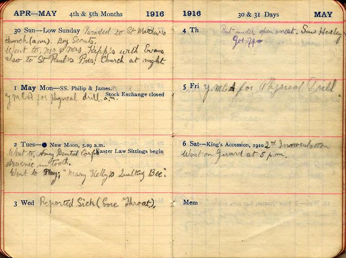 May 1916 Wilson diary, page 86/87.