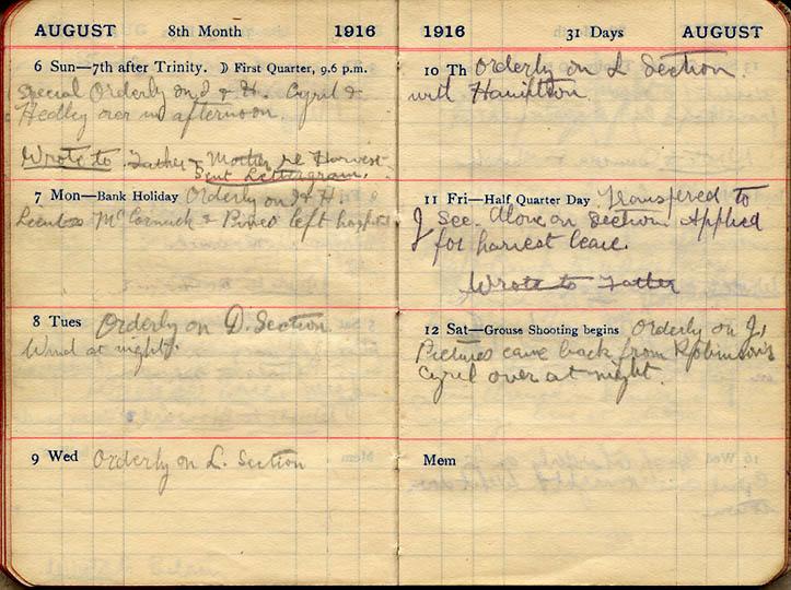 August 1916 Wilson diary, page 112/113.
