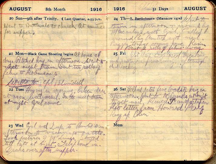 August 1916 Wilson diary, page 116/117.