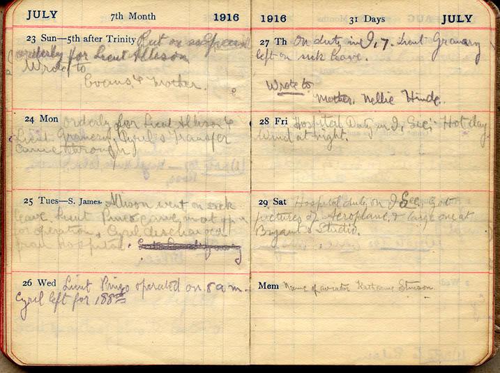 July 1916 Wilson diary, page 108/109.
