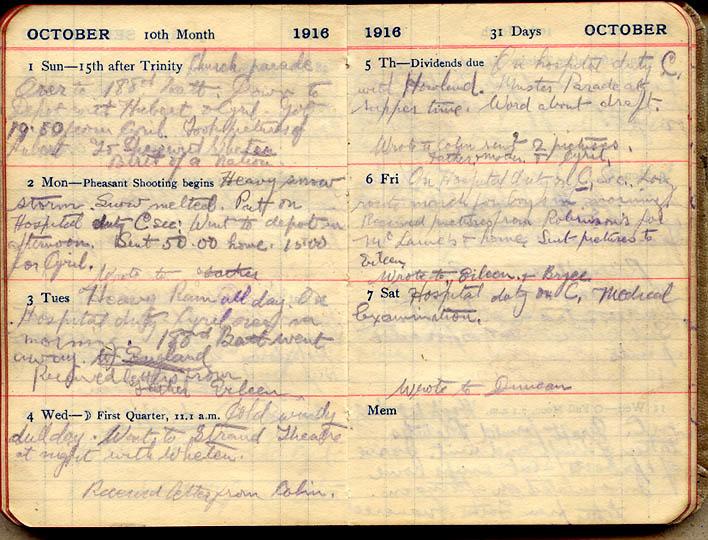 October 1916 Wilson diary, page 128/129.