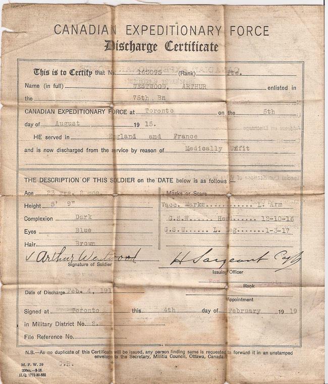Discharge certificate.