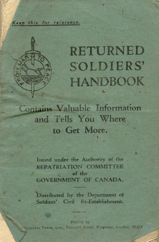 Returned Soldiers Handbook, nd, cover