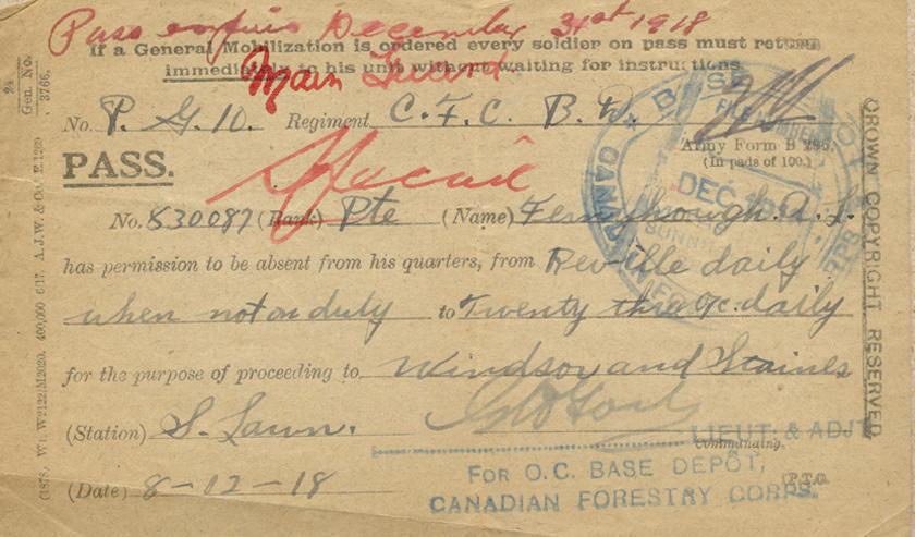 Pass, Aug 12, 1918, front