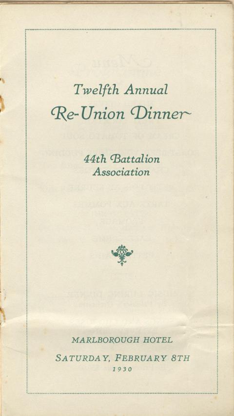 reunion dinner programme, 1914-1919, page 2