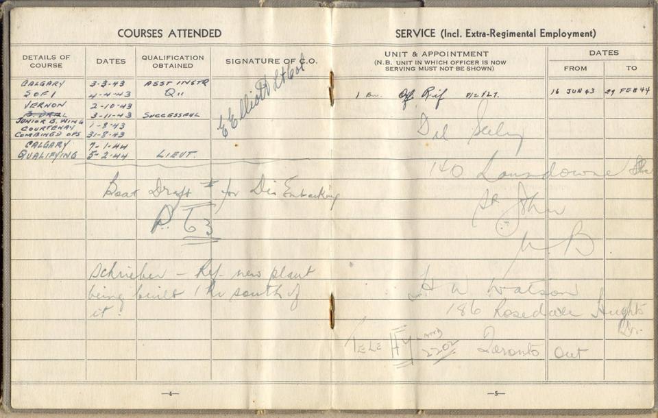 Canadian Army Officer's Record of Service Book (pg3)