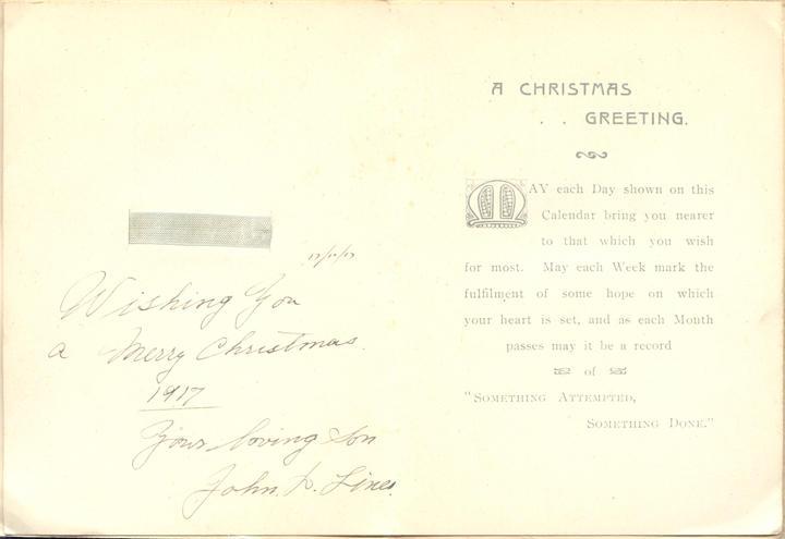 November 17, 1917, Holiday Card, inside.