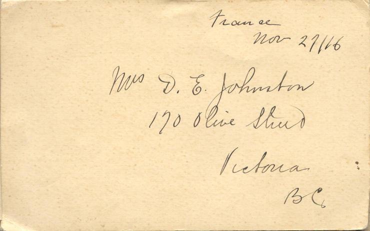 November 27, 1916, Holiday Card, back.