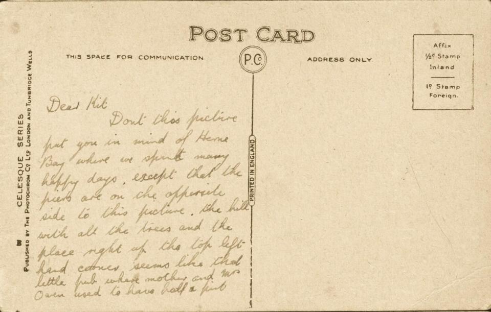 Postcard to wife, back, nd.