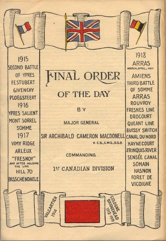 1918 Final Order of the Day, front