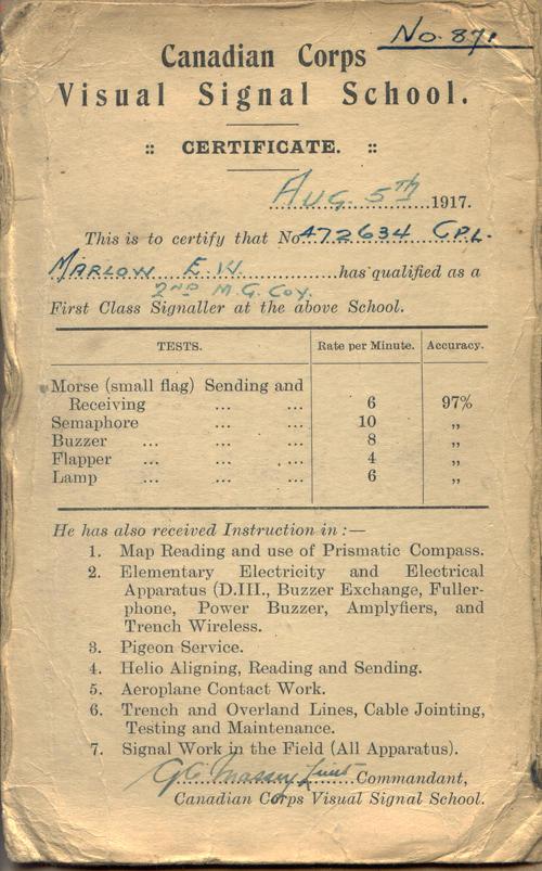 Aug 1917, Signal Certificate