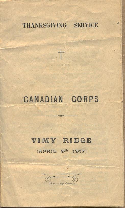 Thanksgiving Service, Canadian Corps, Vimy Ridge, April 9, 1917, front