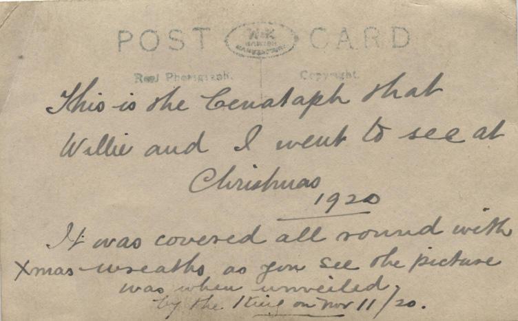 Monks postcard Nov 11 1920. back