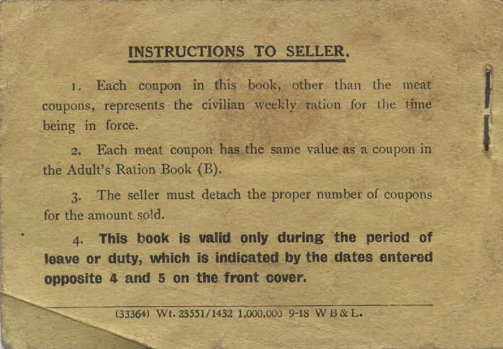 Monks ration book Jan 13 1919. back cover