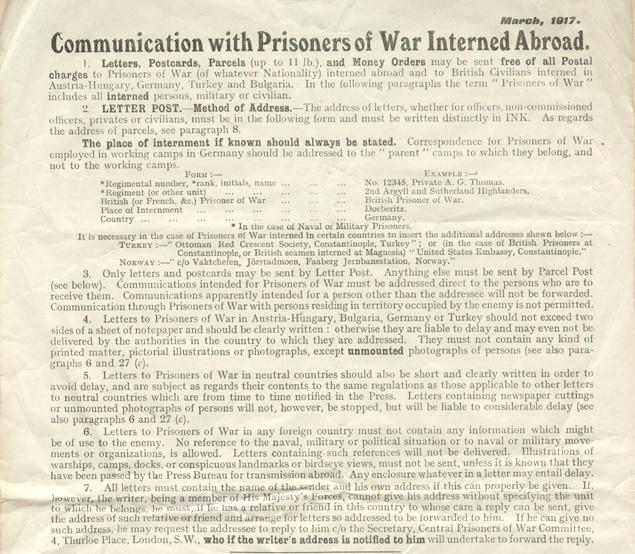 Communication with Prisoners of War notice, pg 1