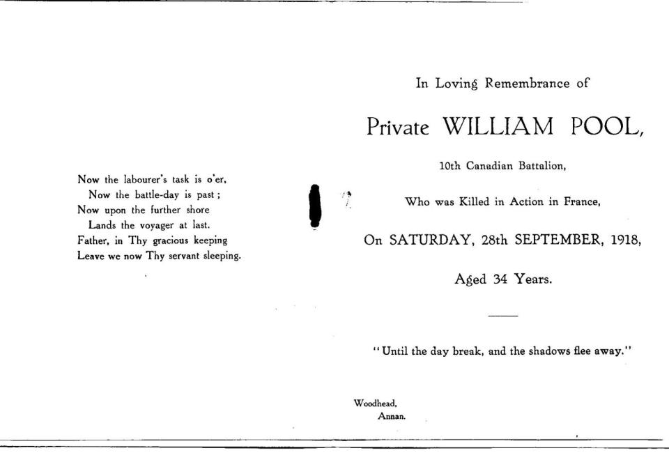 Remembrance Card, William, inside.