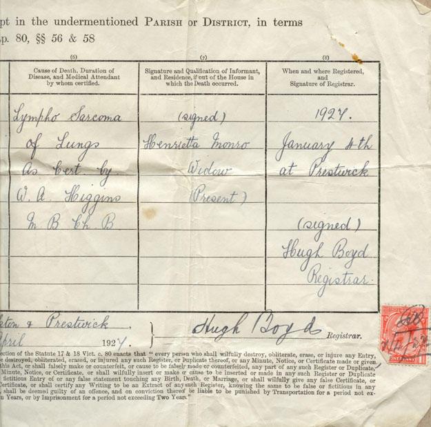 Extract of an Entry in 
A Register of Death
April 7, 1927
Right Side