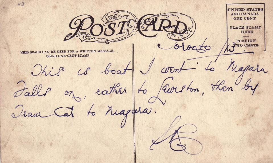 Postcard, Cayuga, 1913, back.
