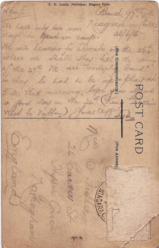 Postcard, Niagara Falls, 1914, back.