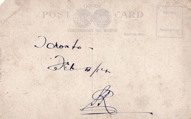 Postcard, Toronto City Hall, 1914, back.