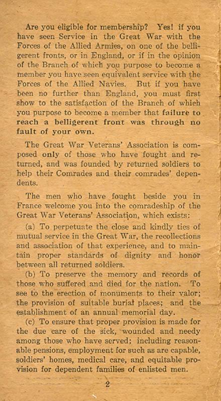Booklet,
The Great War
Veterans' Association of Canada
Page 2
