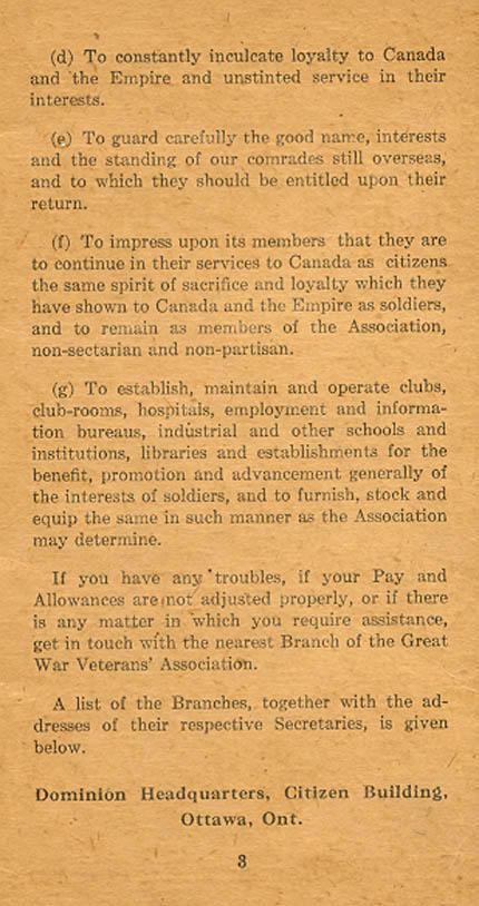 Booklet,
The Great War
Veterans' Association of Canada
Page 3