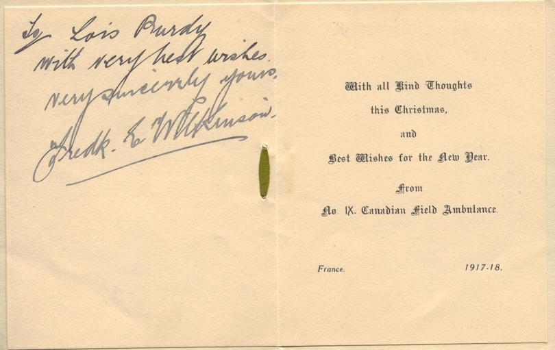 Christmas card, Canadian Medical Corp, 1917, inside.
