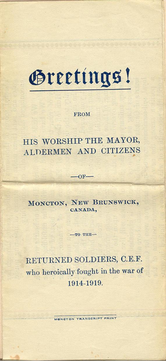 Greetings from Moncton pamphlet 1919.