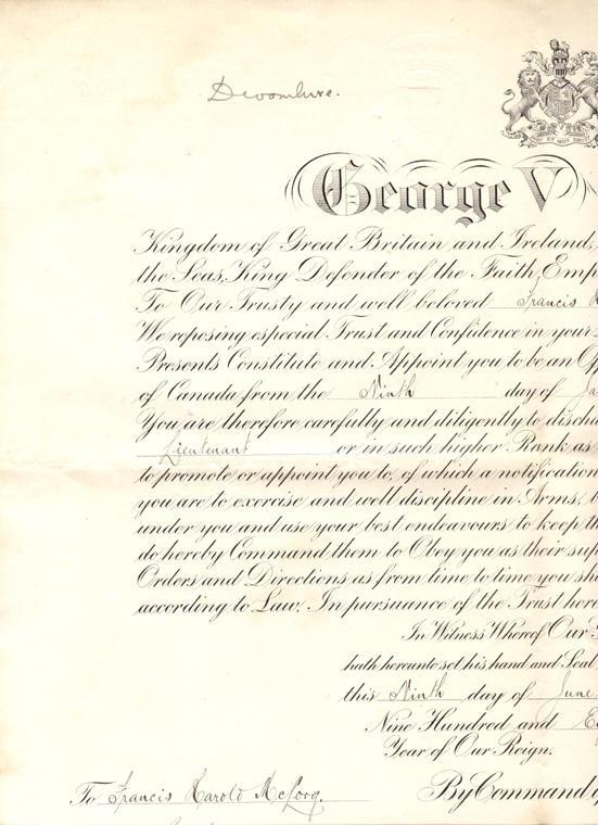 "King George V" 
Certificate
Top Left side 
January 9, 1916