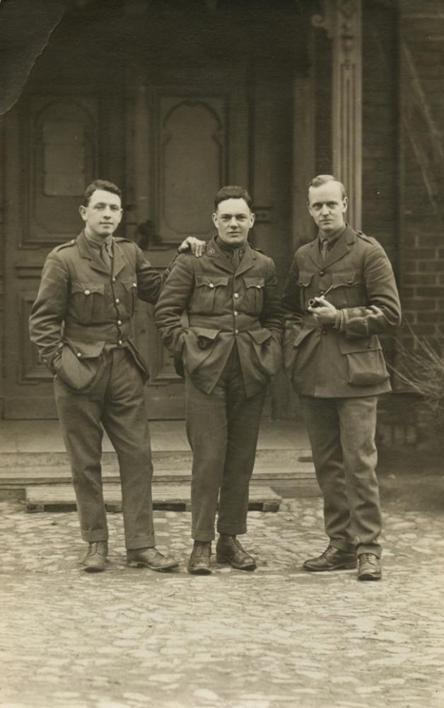 Front view. Copeland & 2 fellow P.O.W.s at Schweidnitz Gefangenenlager, April 1918.