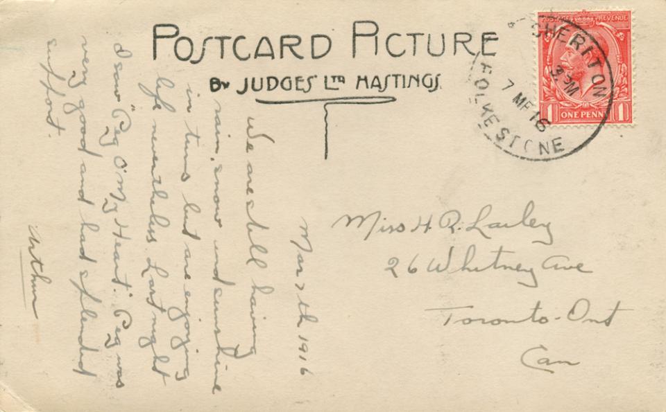 postcard captioned “1231. THE WARREN. FOLKESTONE"  back view