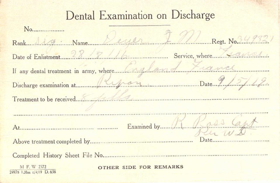 Discharge Dental Exam Document