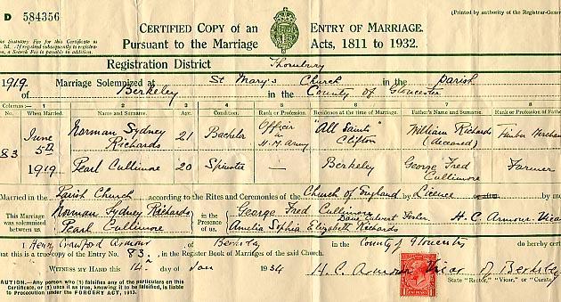 Marriage certificate, 1919