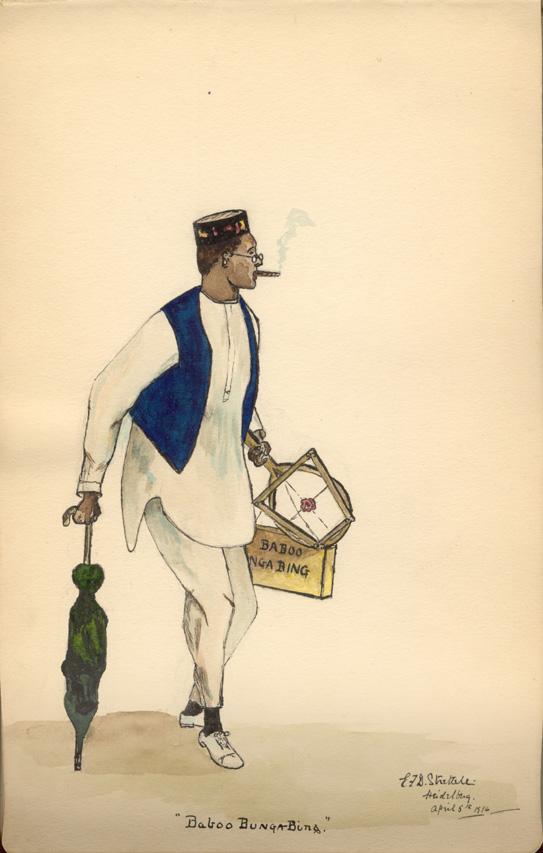 Drawing of man with tennis racket, E.F.D. Strettele, Heidelberg P.O.W. Camp, Germany, Aug. 1916, WWI