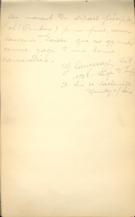 Written message from 2nd Lt. G. Lauzeray, Heidelberg P.O.W. Camp, Germany,