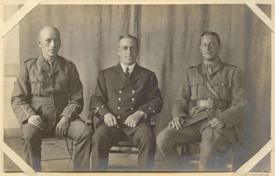Lt. John McLurg and 2 fellow officers at Heidelberg P.O.W. Camp Germany, Aug. 1916, WWI