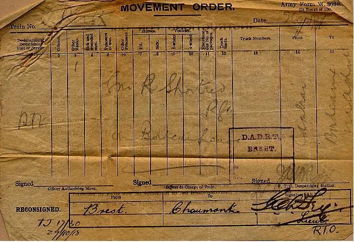 Movement Order - October 29, 1918