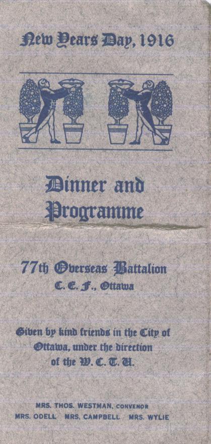 Norris, Louis. January 1, 1916. Front Dinner Program. 