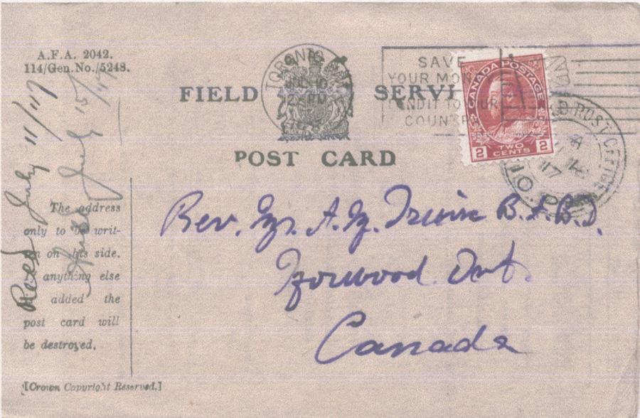 Norris, Louis. July 11, 1917. Front Postcard. 