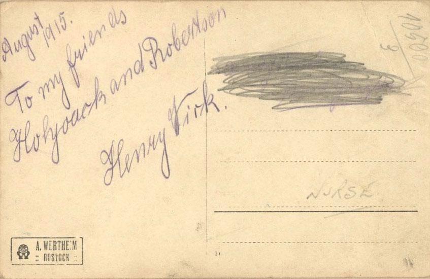 Back of Postcard dated August 1915.