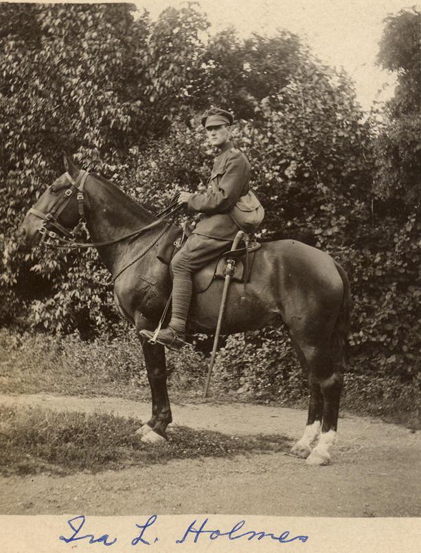 Ira L. Holmes in France on a horse, nd.
