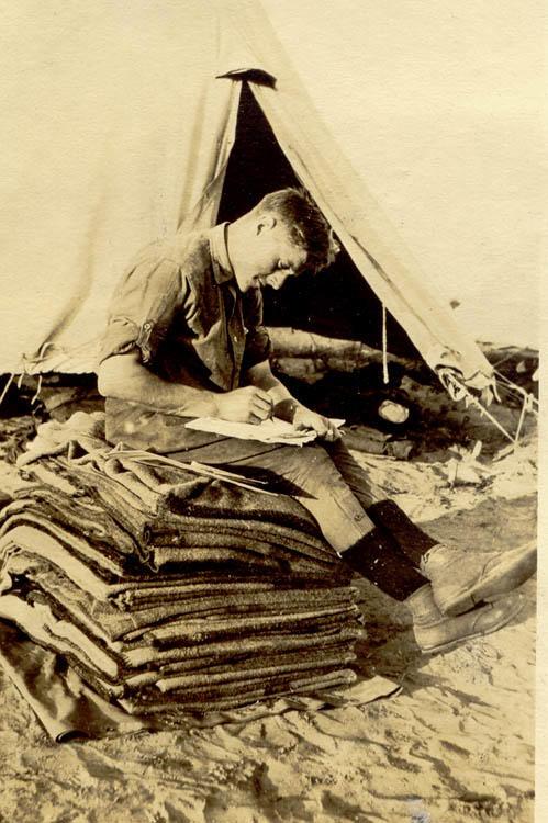 Harold Monks writing a letter, nd.